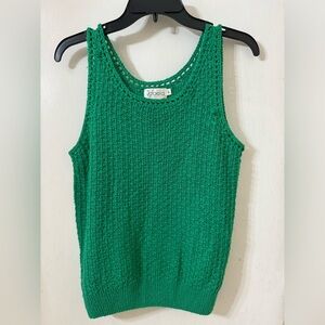RAFAELLA Sweater L Linen Cotton Crochet Tank Top Scoop Neck Sleeveless Green